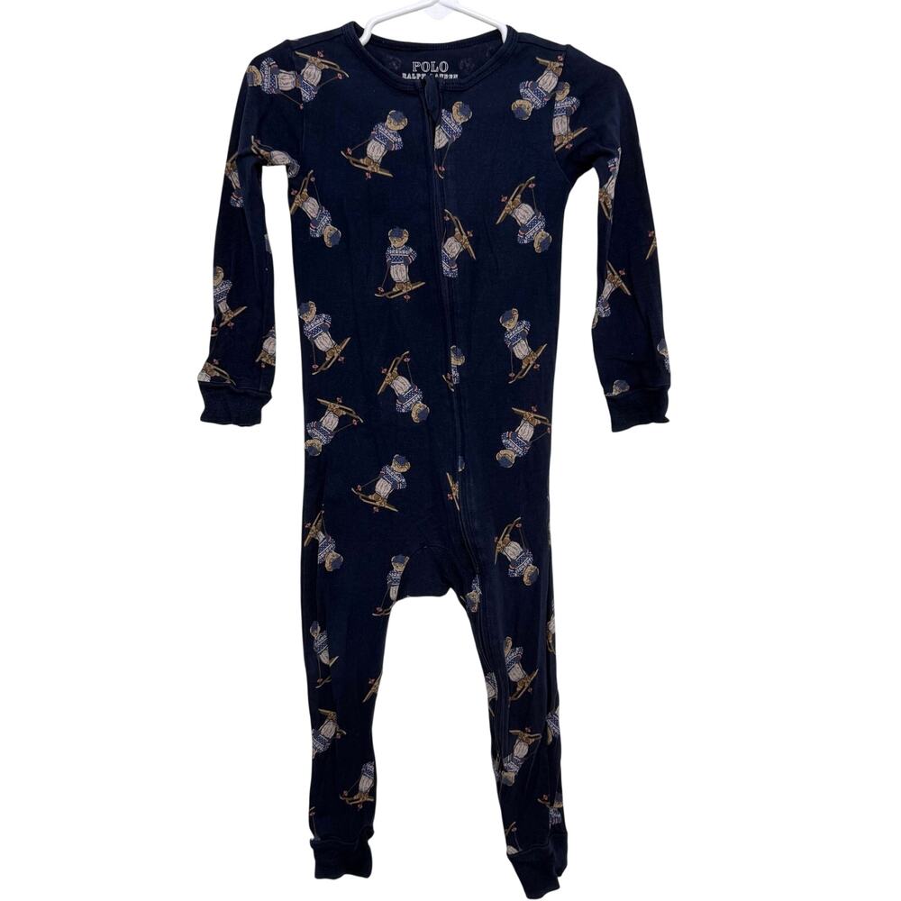 Polo Ralph Lauren Navy Blue Skiing Bear Sleeper Size 18-24 Months Cotton